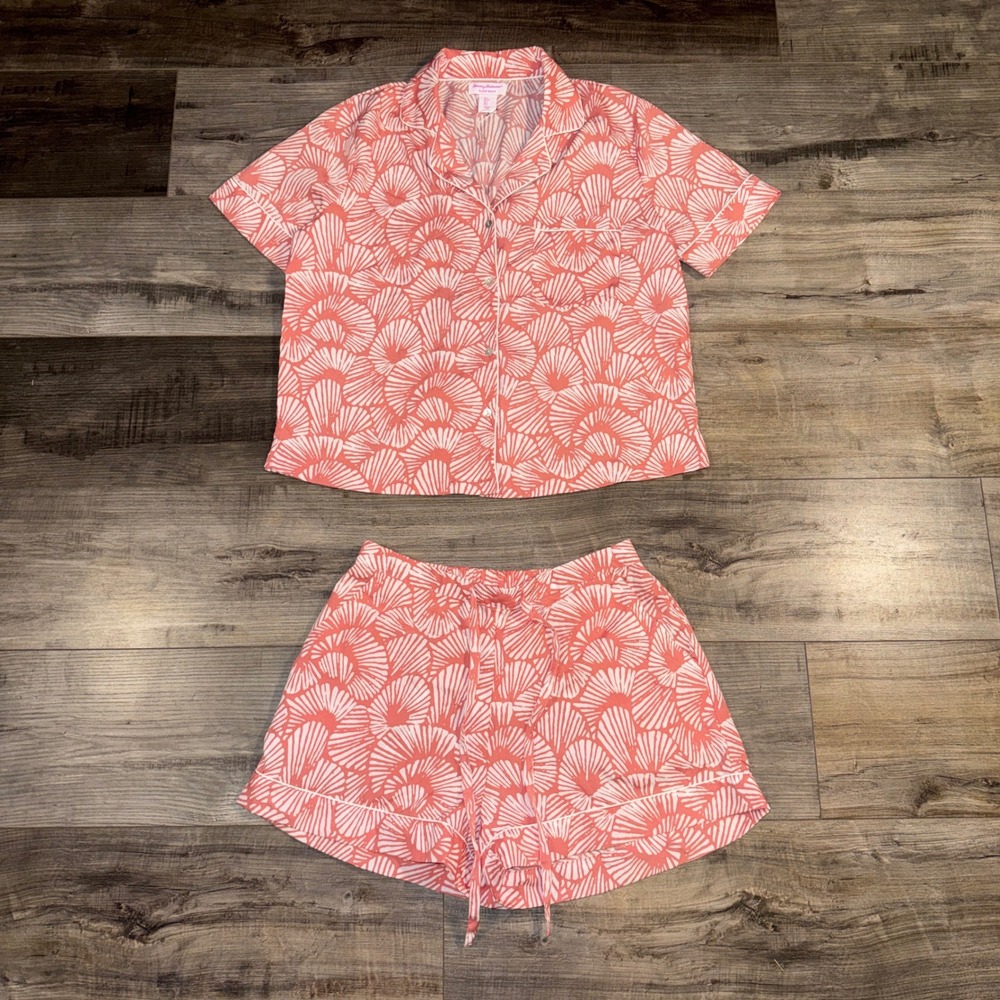 Tommy Bahama Sleepwear Womens Small Pink Tropical‎ Pajama Set Button Top